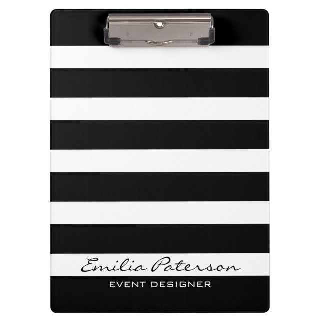 Black & White Stripes Modern Geometric Pattern Clipboard (Front)