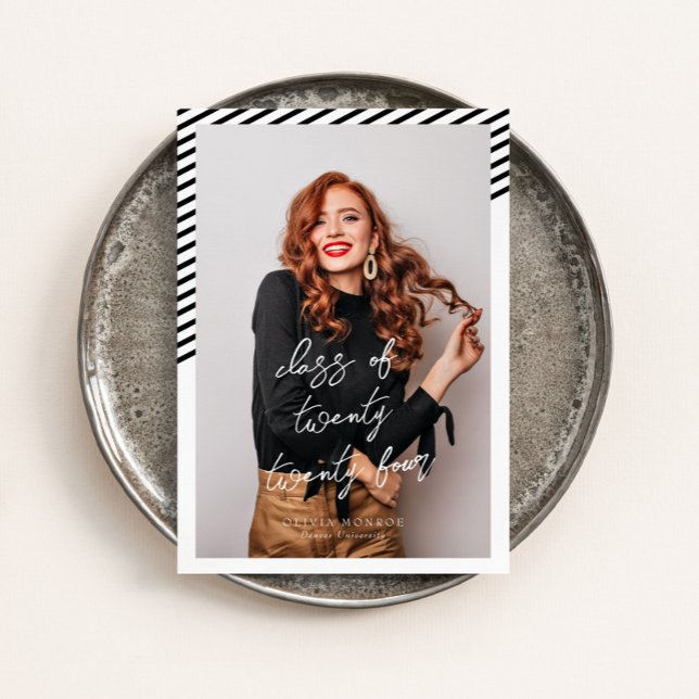 Black White Stripes Modern Minimalist Graduation Invitation (Creator Uploaded)