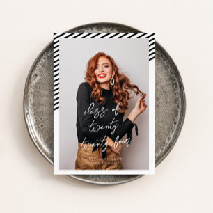 Black White Stripes Modern Minimalist Graduation Invitation