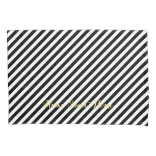 Black White Stripes Modern Pattern Gold Monogram Pillow Case
