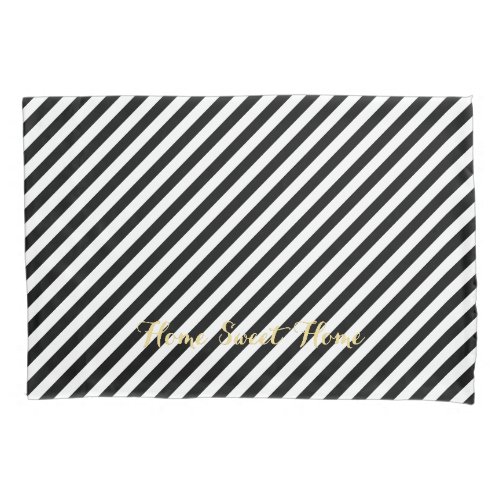 Black White Stripes Modern Pattern Gold Monogram Pillow Case