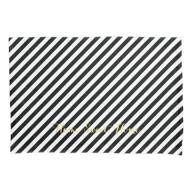 Black White Stripes Modern Pattern Gold Monogram Pillow Case (Front)