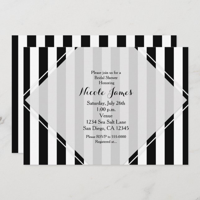 Black & White Stripes Modern Striped Invitations (Front/Back)