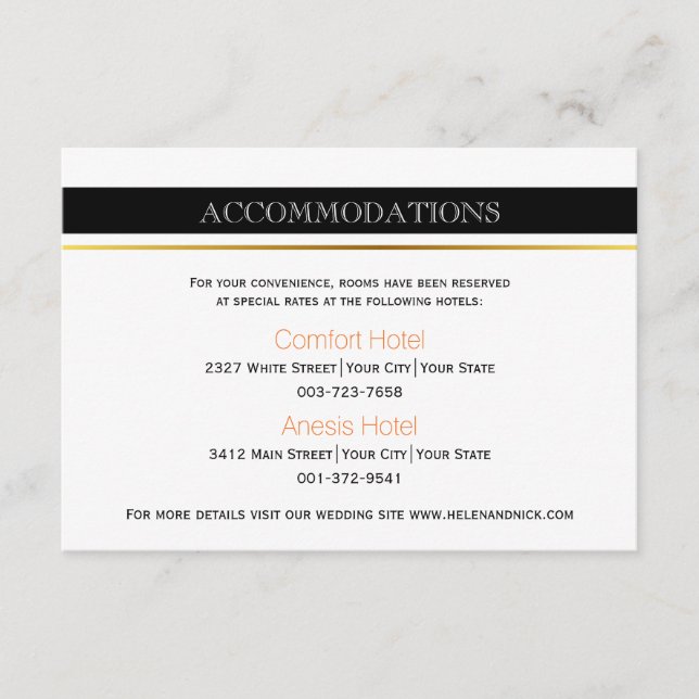 Black white stripes modern wedding accommodations enclosure card (Front)