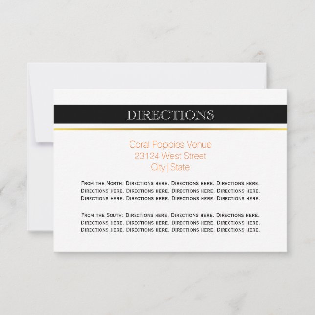Black white stripes modern wedding directions invitation (Front)