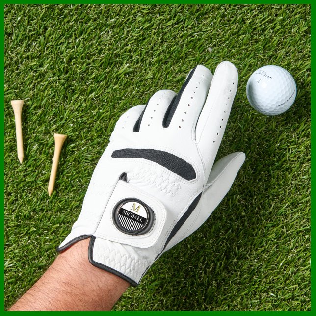 Black White Stripes Monogram Name Golf Glove (Creator Uploaded)