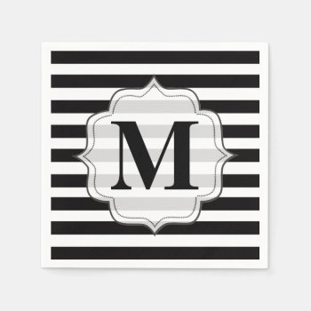 Black & White Stripes Monogram Napkins by Pip_Gerard at Zazzle