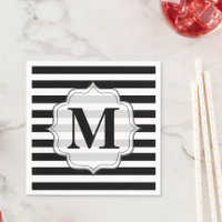Black & White Stripes Monogram Napkins