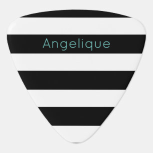 Black & White Stripes & Monogram or Name Guitar Pick