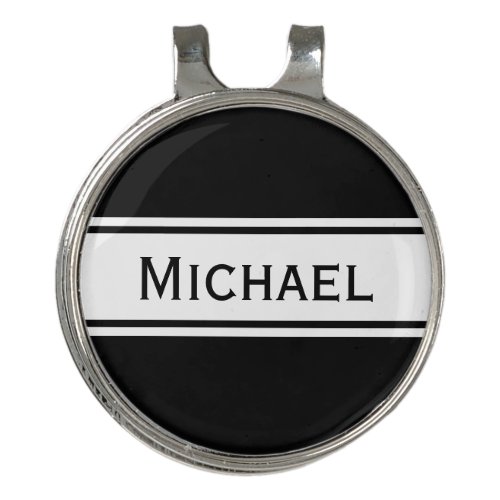 Black White Stripes Name Golf Hat Clip