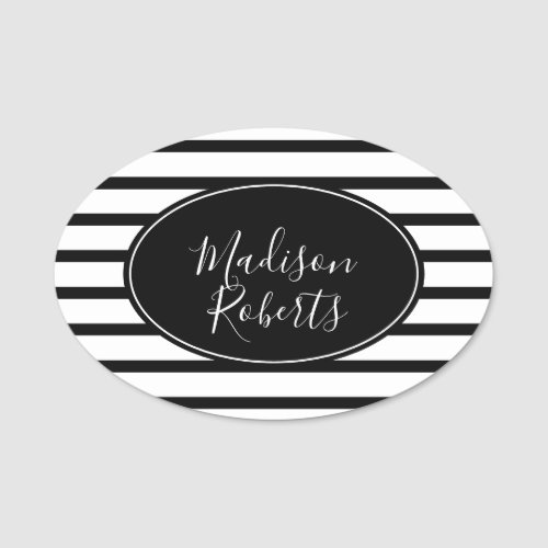 Black  White Stripes Name Tag