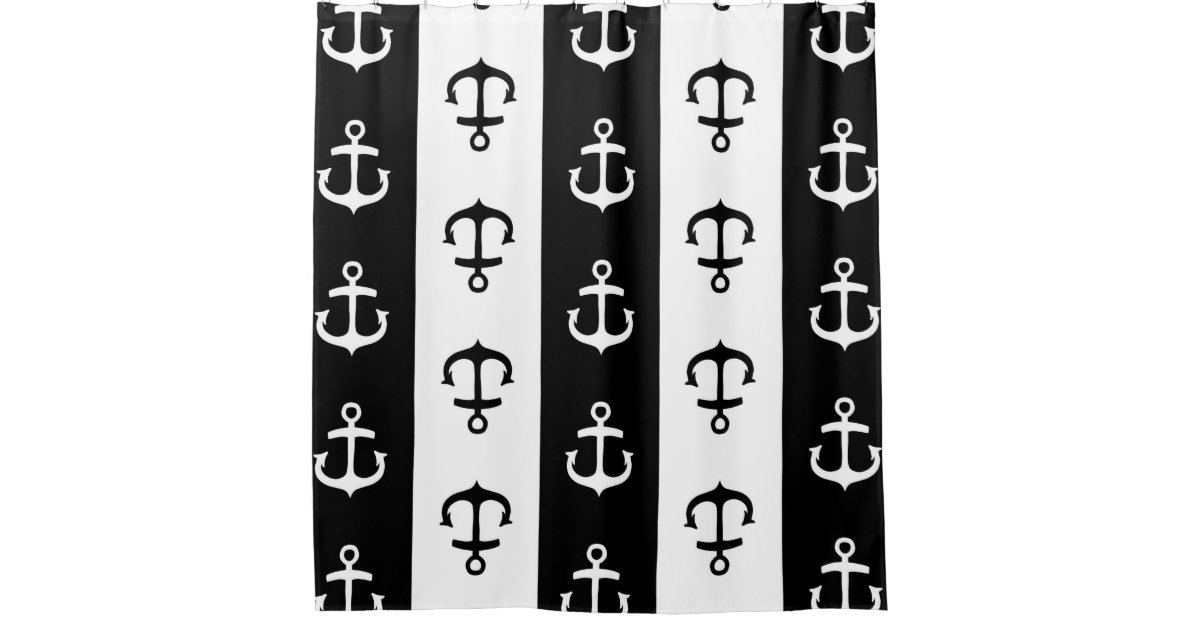 Black White Stripes Nautical Anchor Shower Curtain Zazzle