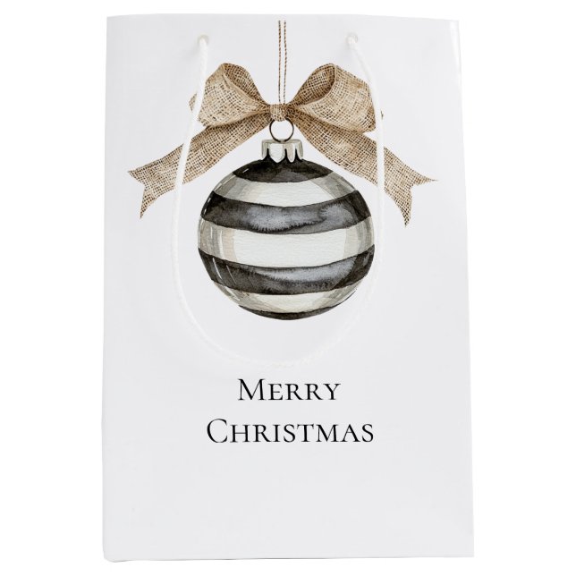 Black White Stripes Ornament Bow Christmas Medium Gift Bag (Front)