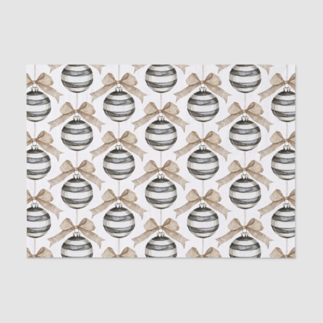 Black White Stripes Ornament Bow Christmas Tissue Paper (Front)