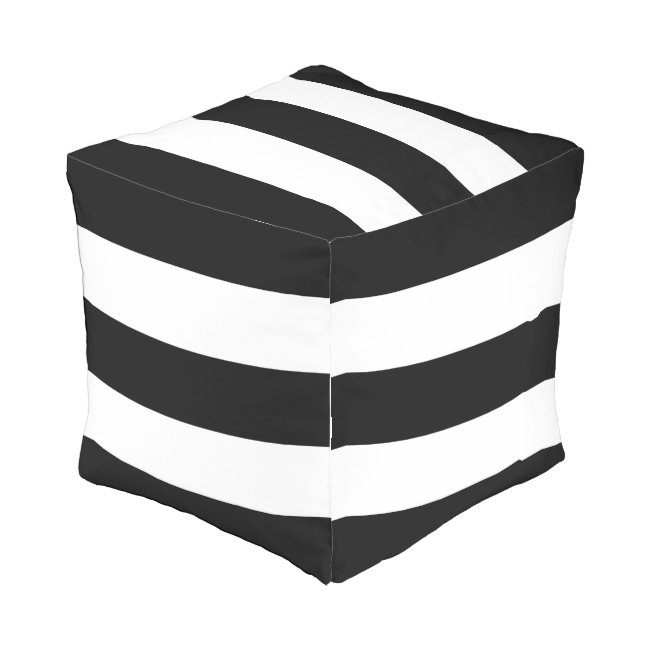 Black White Stripes Outdoor Pouf