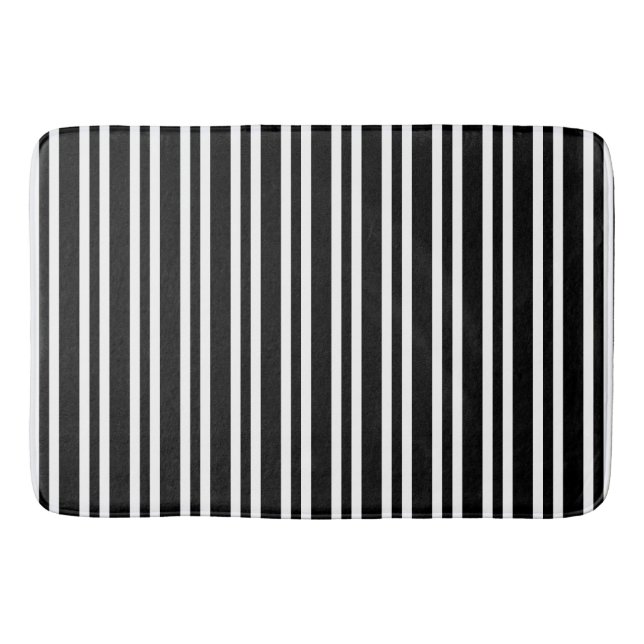 Black White Stripes Pattern Bath Mat (Front)
