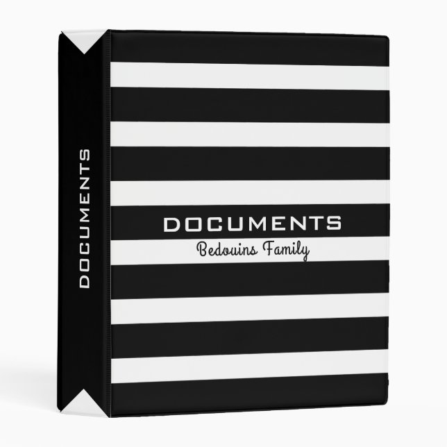 Black & White Stripes Pattern Mini Binder (Front/Spine)