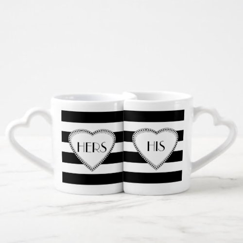 Black  White Stripes Pattern Monogram Coffee Mug Set