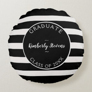 Black & White Stripes Pattern Round Pillow
