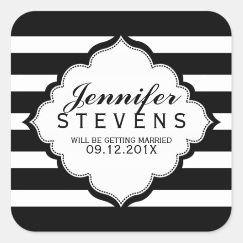 Black  White Stripes Pattern Wedding  Sticker