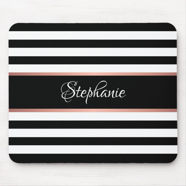 Black White Stripes Personalized Mouse Pad (Front)