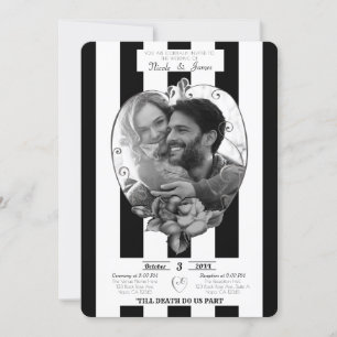 Black White Stripes Photo Marriage Gothic Wedding Invitation