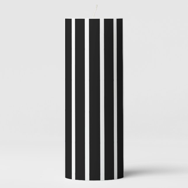 Black & White Stripes Pillar Candle (Front)