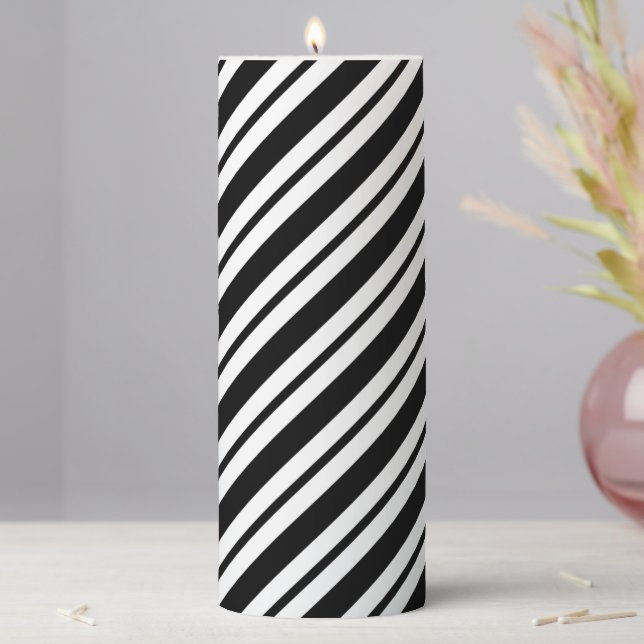 Black & White Stripes Pillar Candle (In Situ)