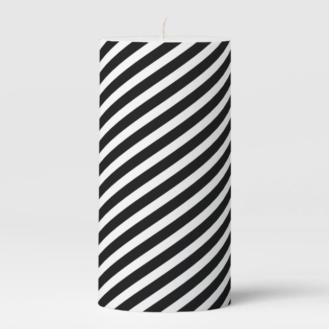 Black & White Stripes Pillar Candle (Front)