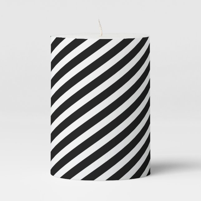 Black & White Stripes Pillar Candle (Front)