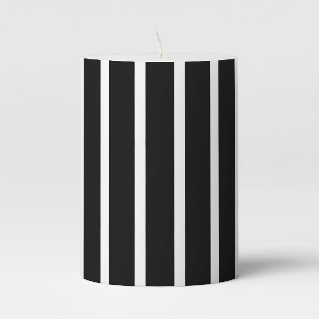 Black & White Stripes Pillar Candle (Front)