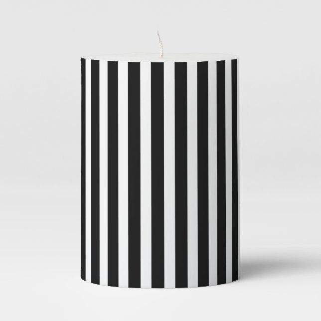 Black & White Stripes Pillar Candle (Front)