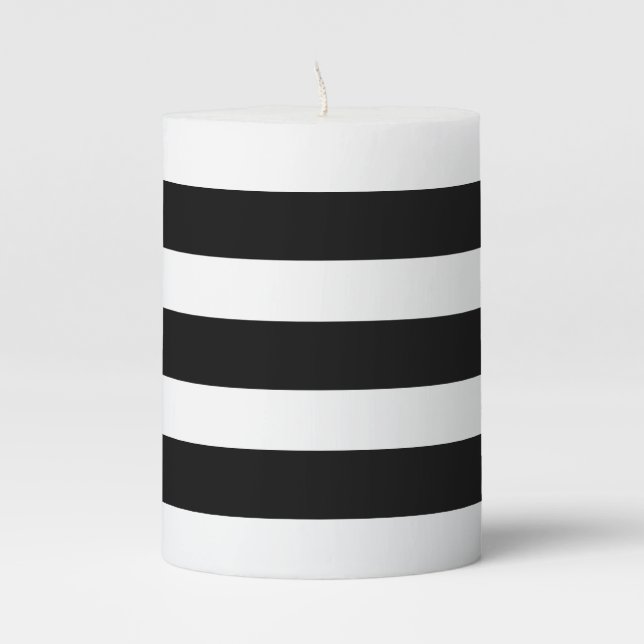Black & White Stripes Pillar Candle (Front)