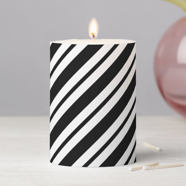 Black & White Stripes Pillar Candle (In Situ)