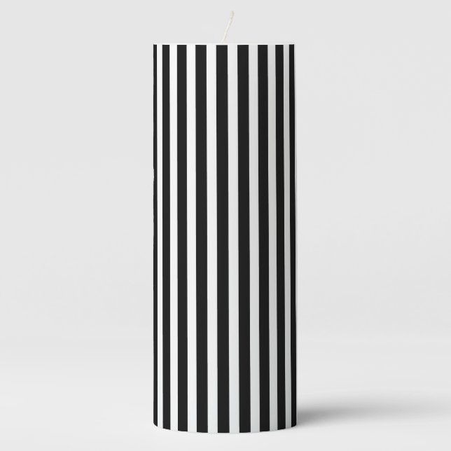 Black & White Stripes Pillar Candle (Front)