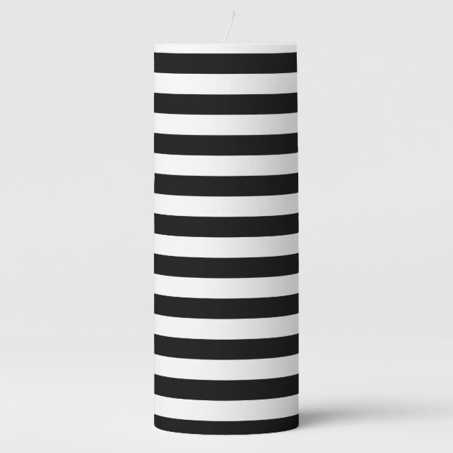 Black & White Stripes Pillar Candle (Front)