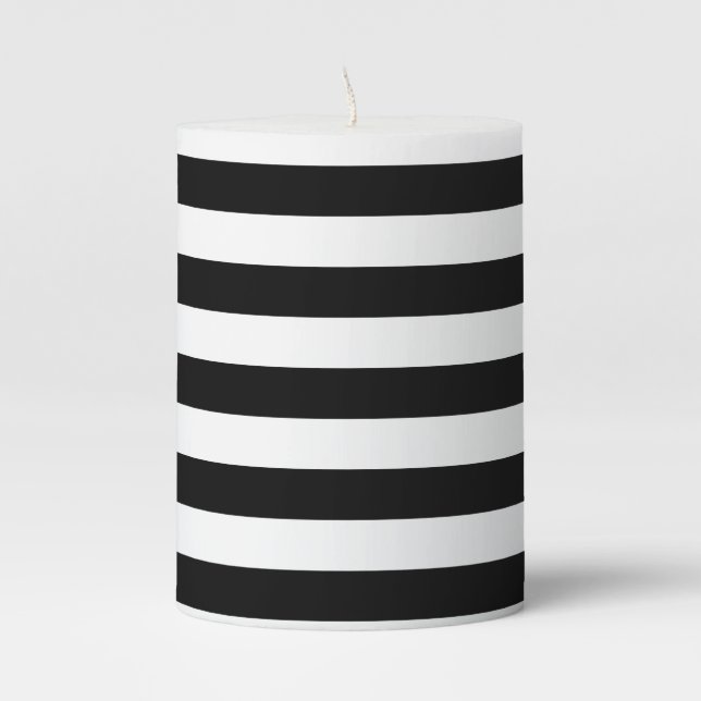 Black & White Stripes Pillar Candle (Front)