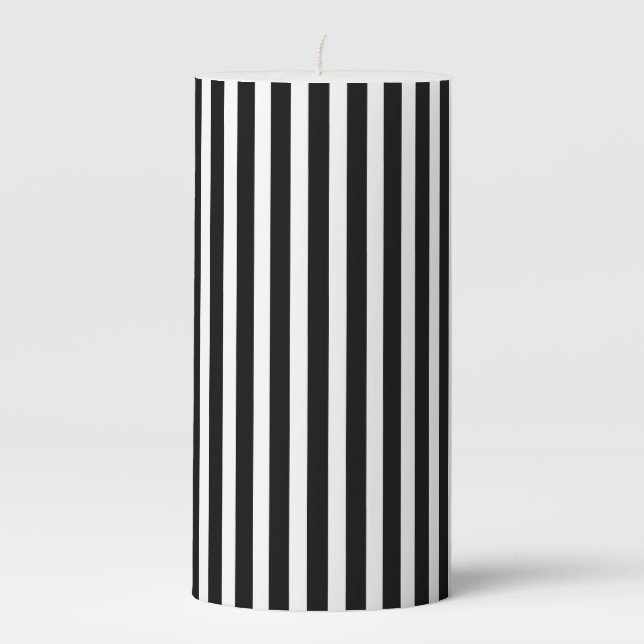 Black & White Stripes Pillar Candle (Front)