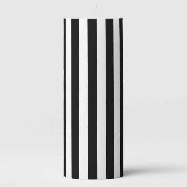 Black & White Stripes Pillar Candle (Front)