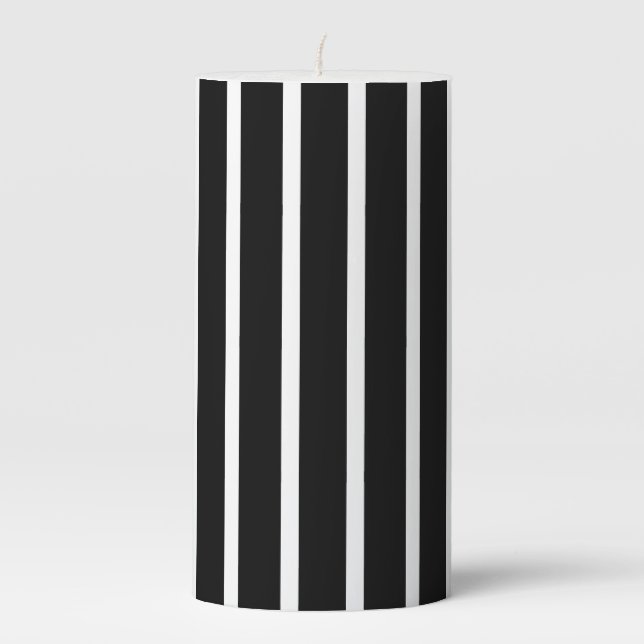 Black & White Stripes Pillar Candle (Front)
