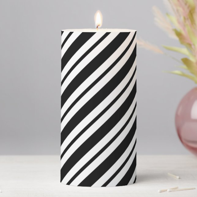 Black & White Stripes Pillar Candle (In Situ)