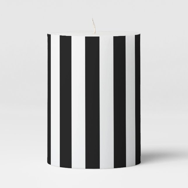 Black & White Stripes Pillar Candle (Front)