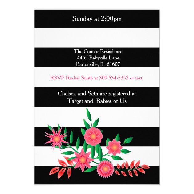 Black & White Stripes | Pink Floral | Baby Shower Invitation