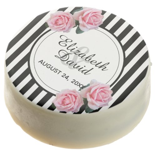 Black white stripes pink florals names wedding chocolate covered oreo