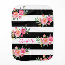 Black & White Stripes Pink Flowers Burp Cloth Black & White Stripes Pink Flowers Burp Cloth