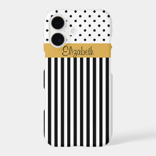 Black White Stripes Polka Dots Earthy Brown Band iPhone 17 Case