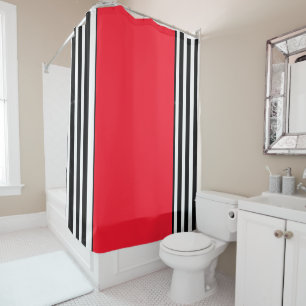Black White Stripes Red Band  Shower Curtain