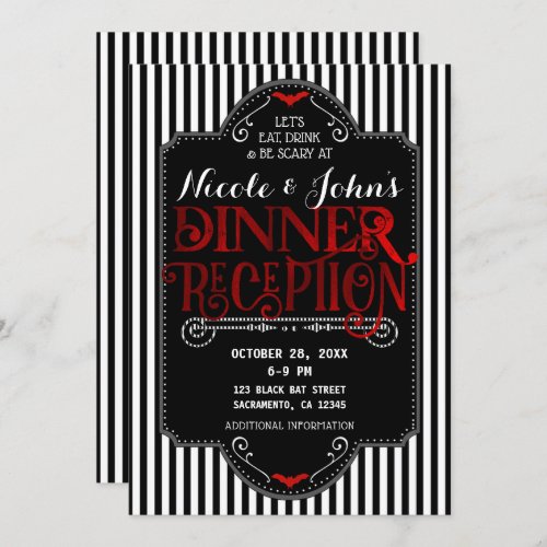 Black White Stripes Red Gothic Dinner Reception Invitation