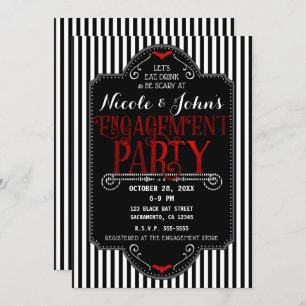 Black White Stripes Red Gothic Engagement Party Invitation