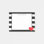 Black &amp; White Stripes Red Heart Personalized Post-it Notes at Zazzle